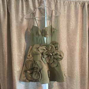 Amazon Olive Mini Dress with Floral Details